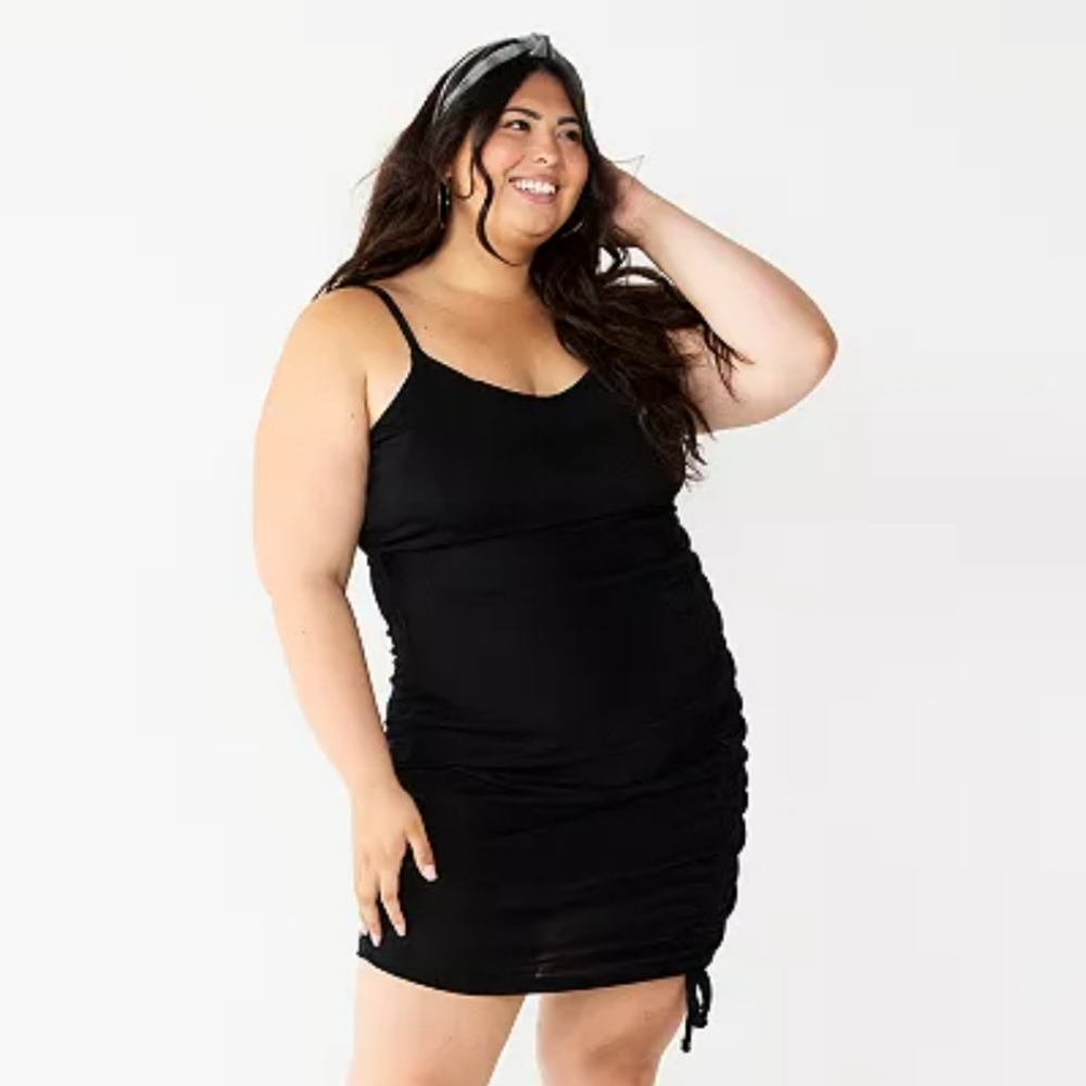 Juniors' Plus Size Almost Famous Ruched Side-Tie Bodycon Mini Dress
